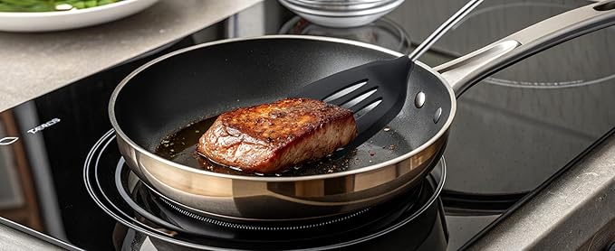 FJNATINH Silicone Spatulas and Turner Set - Stainless Steel Wok Tools, Wok Utensil, Heat Resistant Rubber Spatulas for Fish, Eggs, Pancakes, Wok,2 Pack