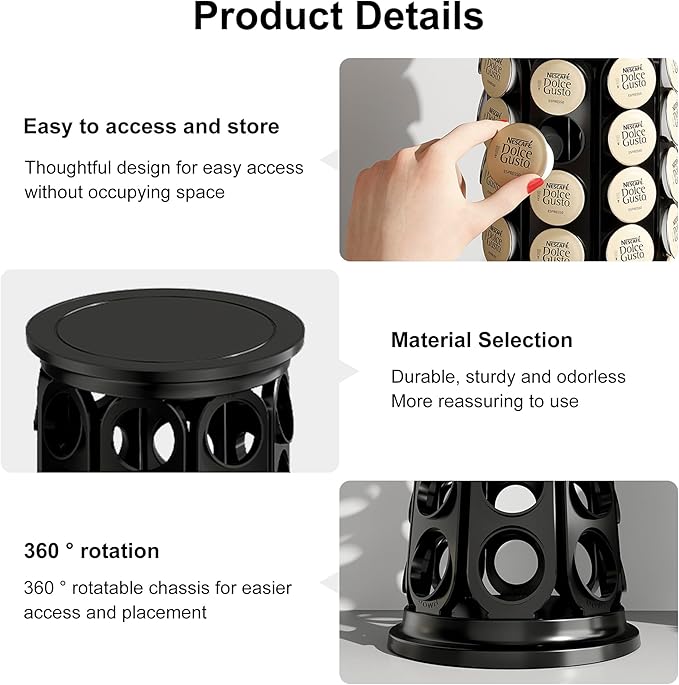 CEHNCEH Coffee Pod Carousel Organizer: Compatible with 40 Keurig K-Cup Pods, Large Compacity Coffee Capsule Holder, NEW Modern Design, Home or Office Kitchen Counter Organizer(Black)