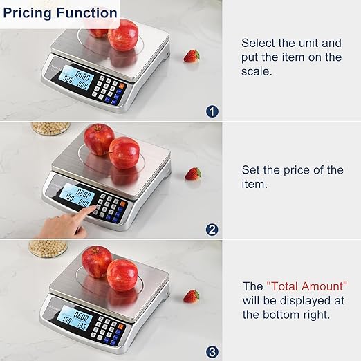 66lb Food Scale, Commercial Kitchen Scale with Price Computing, Plug-in Usable, 0.05oz/1g, 304 Stainless Steel, for Cooking, Vegetables, Farm, Industry, Counting. LC300 Silver