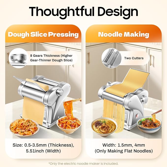 Electric Pasta Maker Machine 135W Electric Noodle Maker, Adjustable Thickness 1.5mm/4mm, 110V Automatic Dough Sheeter Dough Roller, for Home Family Use, Only Making Flat Noodles