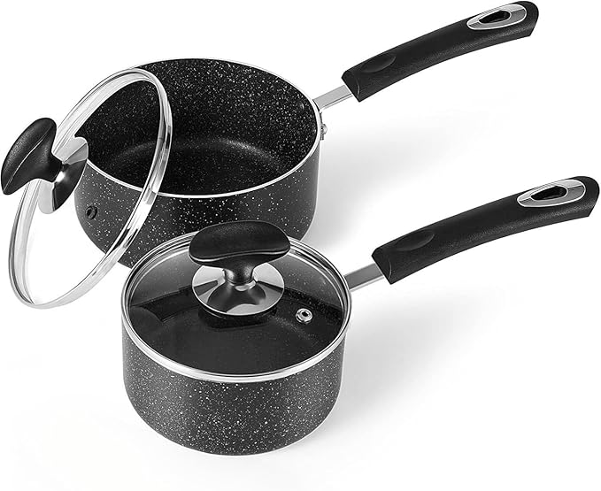 Nonstick Saucepan Set with Lid, Non Stick 1Qt & 2Qt Sauce Pan Set with Glass Lid Small Pot for Home Kitchen