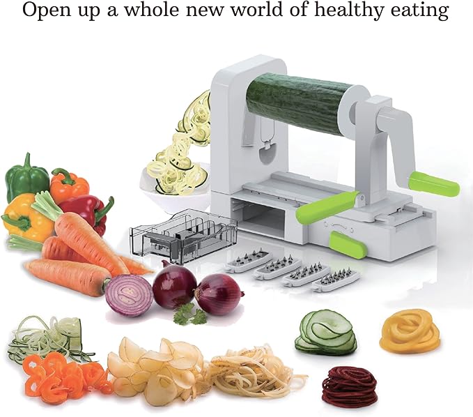 Brieftons QuickFold 5-Blade Spiralizer: Versatile & Compact Foldable Vegetable Spiral Slicer, Best Veggie Pasta Spaghetti Maker for Low Carb/Paleo/Gluten-Free with Brush & 4 Recipe Ebooks