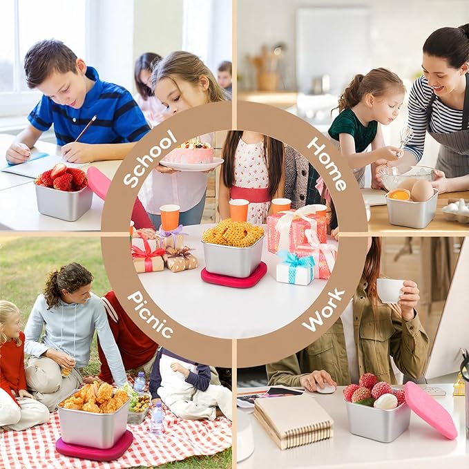 6Pack Stainless Steel Snack Containers for Kids, 6oz Easy Open Leak Proof Small Food Storage Container with Silicone Lids, Stackable Metal Toddler Lunch Box for Daycare, School and Travel