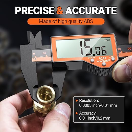 Preciva 6 Inch Digital Caliper, High Precision Measuring Tool with Large LCD Screen,Inch/Metric/Fraction Conversion, Auto-Off Feature, Vernier Caliper for DIY and Household (Orange)