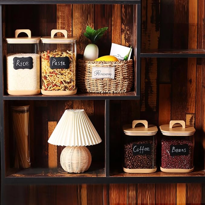 Large Glass Flour and Sugar Containers, Set of 2-100 oz Glass Laundry Pods Containers with Airtight Handle Lids, Square Glass Jars with Bamboo Lids for Laundry Room Organization (Small)