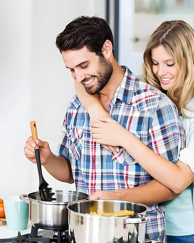 Silicone Pasta Fork, Kitchen Heat Resistant Noodle Spoon Server, BPA Free Spaghetti Strainer,12.8 inch