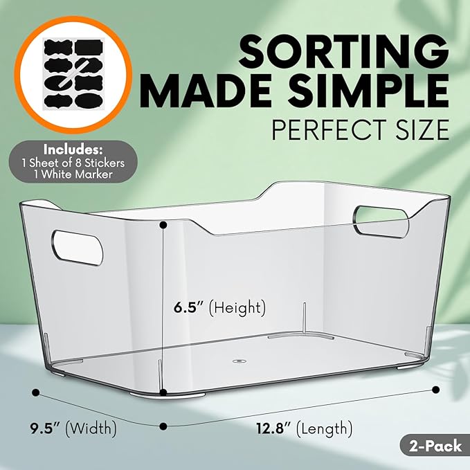 Clear Plastic Storage Bins, Perfect for Kitchen Organization or Pantry Organization and Storage, X-Large Fridge Organizer Plastic Bins, Pantry Organization and Storage Bins, Cabinet Organizers