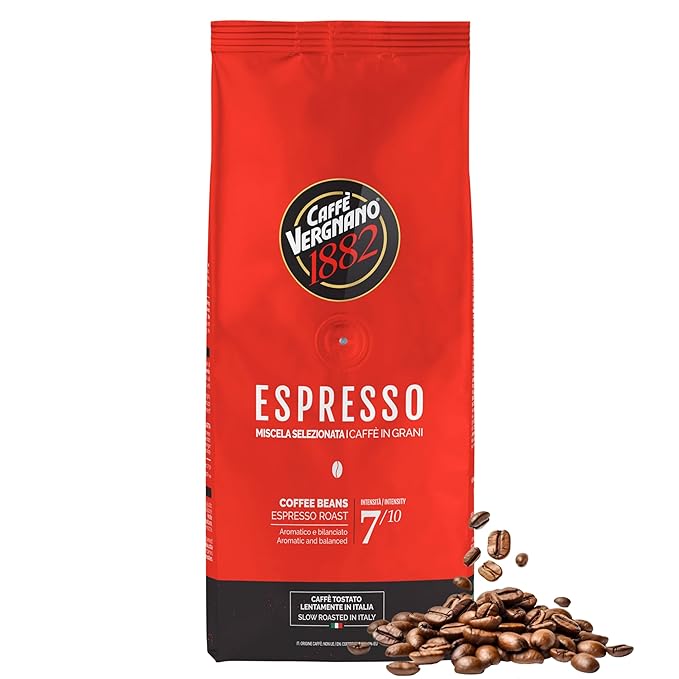 Caffe Vergnano 1882 Espresso Whole Bean Arabica Roast Coffee, 1.1 lb bag - Italian Medium Roast Coffee Beans with notes of Chocolate, Nuts & Caramel, Intensity 7/10-500g Bag