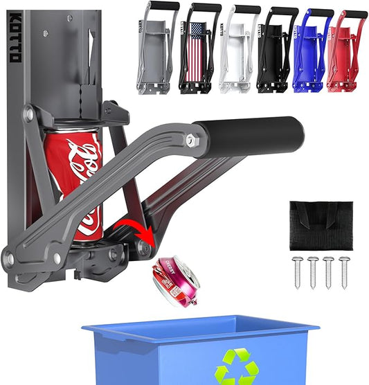 Kotto Can Crusher - Wall Mounted Can Crushers for Recycling - with Auto-Drop System -Built-in Bottle Opener-Crushes 8-16oz Cans-Includes Kitchen Storage Bag-Heavy Duty Can Crusher for Home Use-Gray