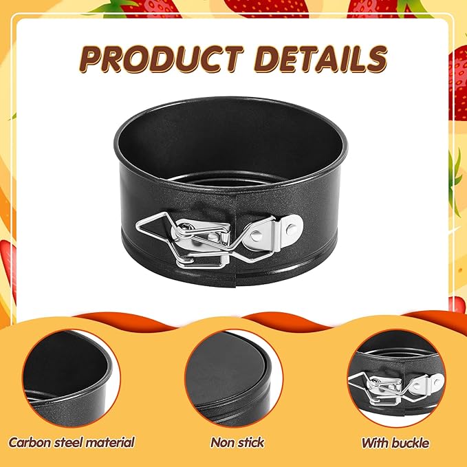 Sunnyray 25 Pcs 4 Inch Springform Pan for Baking Mini Cheesecake Pans with Removable Bottom Nonstick Leakproof Round Cake Mold Spring Form Molds for Mini Cheesecake Pizza and Quiches (Black)