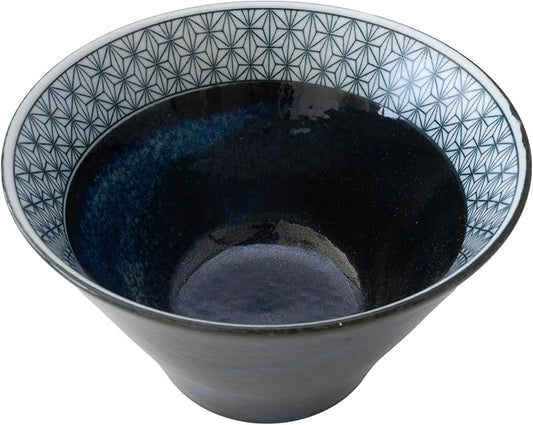 Asayu Japan Asanoha Indigo Ceramic Bowl – Medium Japanese Ramen, Rice, Soup & Salad Bowl with Traditional Leaf Pattern, Made in Japan