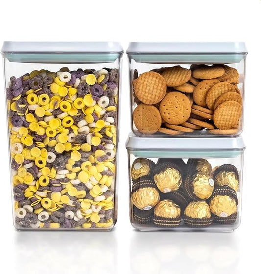 Pop Top Food Storage Containers, 3-Piece Pantry Containers with Lids Airtight, BPA Free Pop Containers for Food Storage, 2 * 1.3Qt+2.9Qt