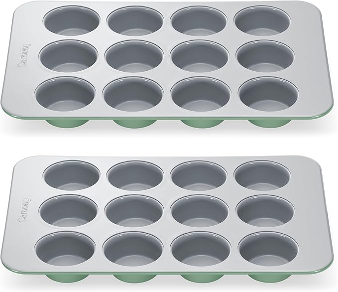 Caraway Non-Stick Ceramic 12-Cup Muffin Pan Duo - Naturally Slick Ceramic Coating - Non-Toxic, PTFE & PFOA Free - Perfect for Cupcakes, Muffins, and More - Sage