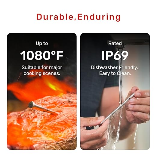 S Pro Bluetooth Wireless Meat Thermometer, 1080°F Heat, 6 Sensors, Enhanced Signal Base, EasySmart App, IP69 Waterproof, Ultra-Thin Probe, Digital Cooking Thermometer, Oven/Grill/BBQ/Air Fryer/Kitchen