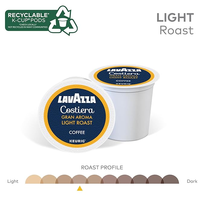 Lavazza Costiera Gran Aroma, Single Serve Keurig K-Cup Pods, Light Roast Coffee, 40-Count Box