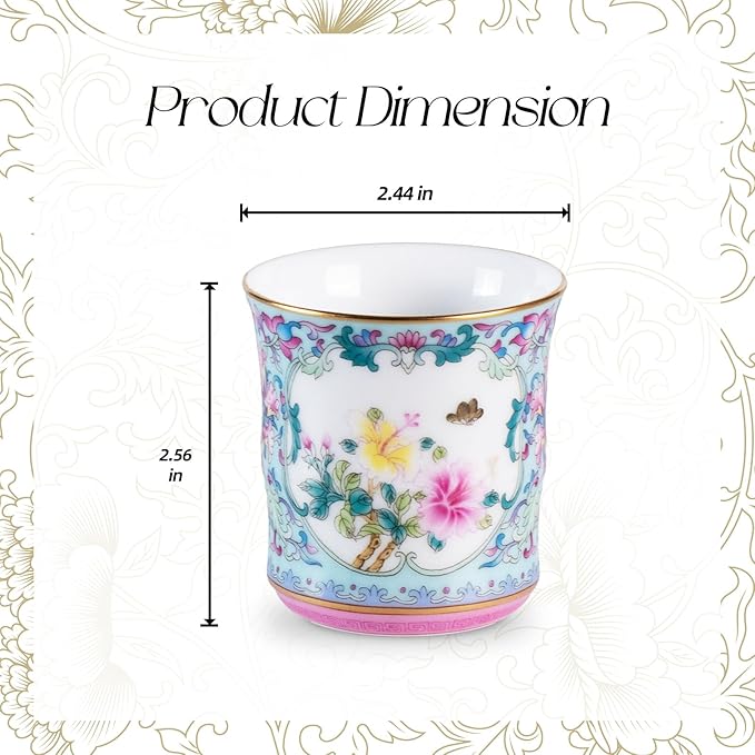 KAMMAK Tea Cups Set of 2, 3.53 Mini Ceramic & Porcelain Tea Mugs - Handleless Vintage, Non-Toxic Handcrafted Cups for Juice, Coffee, Gift(Pink + Lake Blue)