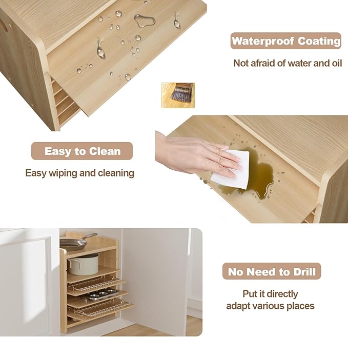 7 Tier Wooden Cookie Sheet Organizer for Cabinet Pot, Pans, Baking Tray Organizer for Kitchen Documents Storage(16.6" W x 16.5" H x 15.2" D)