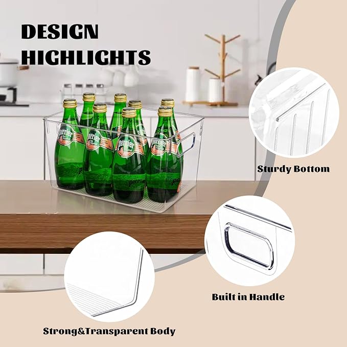 Clear Plastic Storage Bins-6 Pack Large Pantry Organizers and Storage Containers for Kitchen, Bathroom, Under-Sink, Office, Closet, Garage, Freezer and Snack