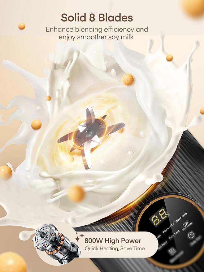 35oz Nut Milk Maker Machine, 8 in 1 Automatic Nut Milk Maker with 8 Blades, 800W Soy Milk Maker for Homemade Oat Milk, Juice, Almond Milk Maker with 12H Delay Start, Boil Water,Keep Warm&Auto Clean
