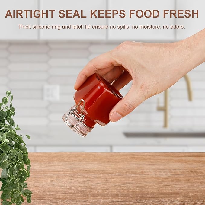 4oz Glass Jars with Lids, Set of 12 Mini Airtight Containers & Canisters, Small Mason Canning Jars with Wire Clip Seal for Spices, Jam, Honey, Kitchen & Wedding