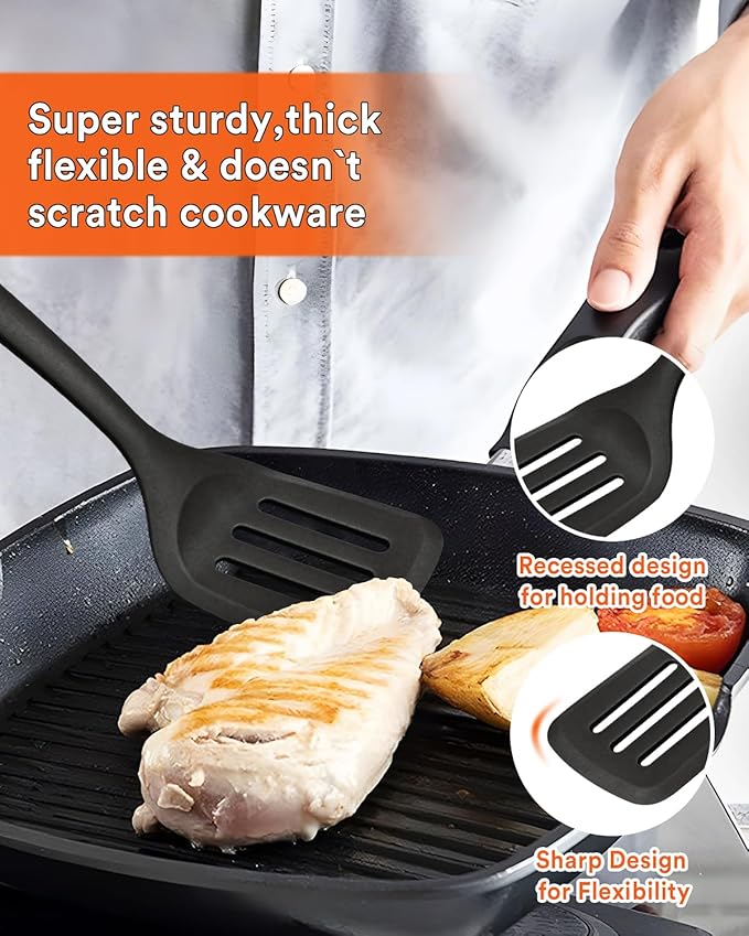 Kitchen Utensils Set, 13PCS Silicone Cooking Utensils, Heat Resistant Kitchen Utensil Spatula Set for Nonstick Cookware, Wooden Handles Kitchen Gadgets Tools Set