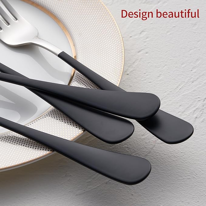 Black Dinner Fork, 18/0 Black handle Stainless Steel Satin Finish 8.1-inch Silverware Flatware Fork Set, Set of 12, Dishwasher Safe