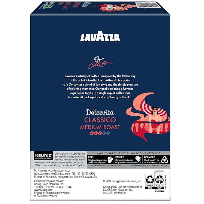 Lavazza Dolcevita Classico, Single-Serve Keurig K-Cup Pods, Medium Roast Coffee, 88-Count Box (4 Packs of 22)