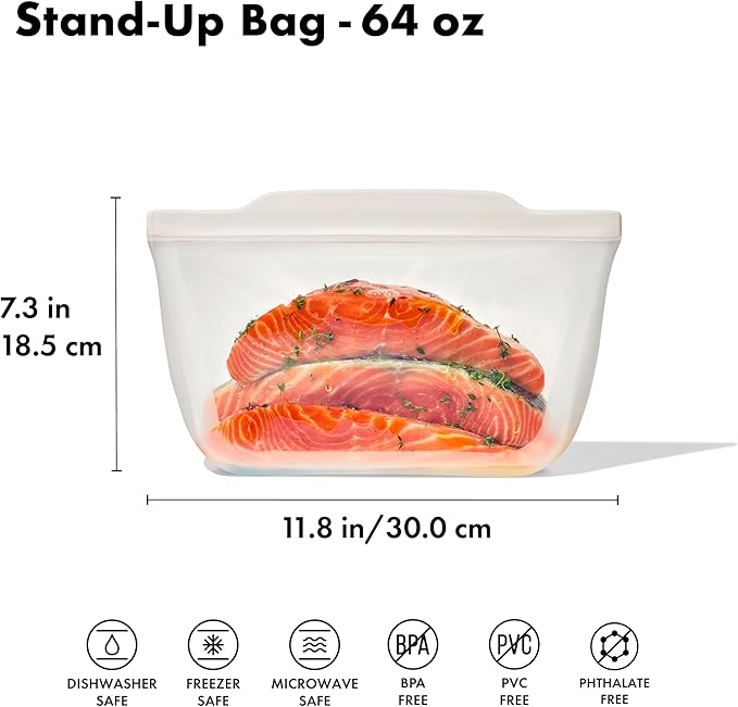 OXO Good Grips Silicone Reusable Bag – Stand-Up Half Gallon (64 oz) - Oat