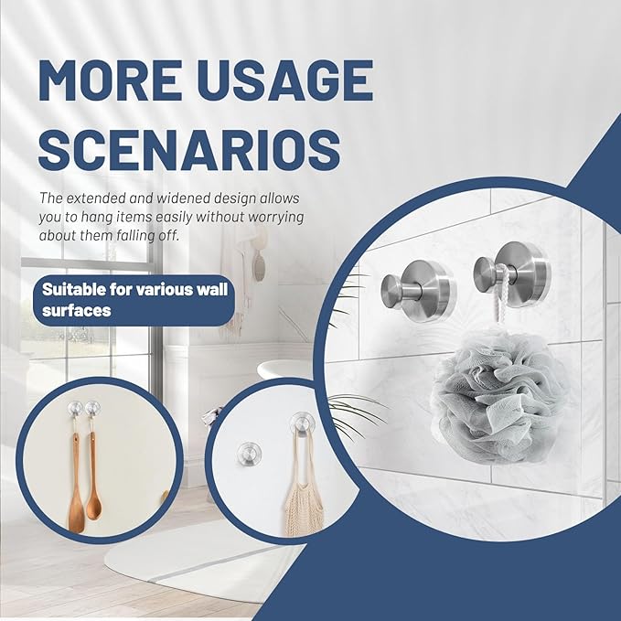 4 Pcs Suction Cup Hook for Shower，Removable Hooks，Towel Hooks，Suction Hooks for Bathroom, Bedroom, Glass Window (Silver)