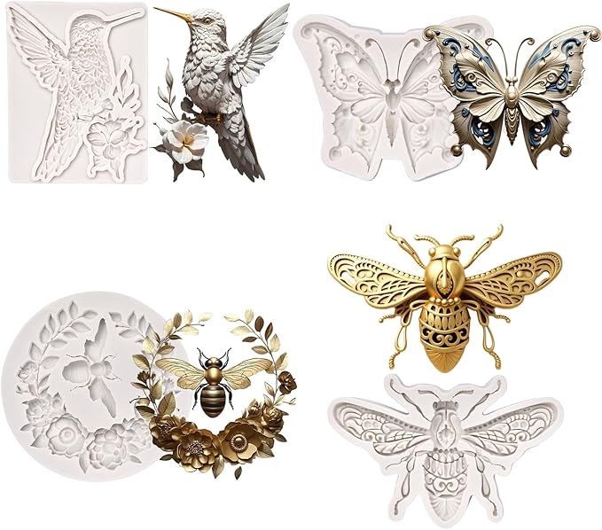 (Four-piece set) Flowers and birds. Butterflies, flowers and bees, bees, DIY silicone molds, cake chocolate molds wedding cake decoration tools cake molds