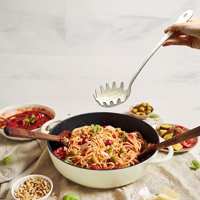 Life & More Robust 13.5Inch Pasta Server with Teeth - Spaghetti Spoon and Fork for Noodles, Scoop, and Serve