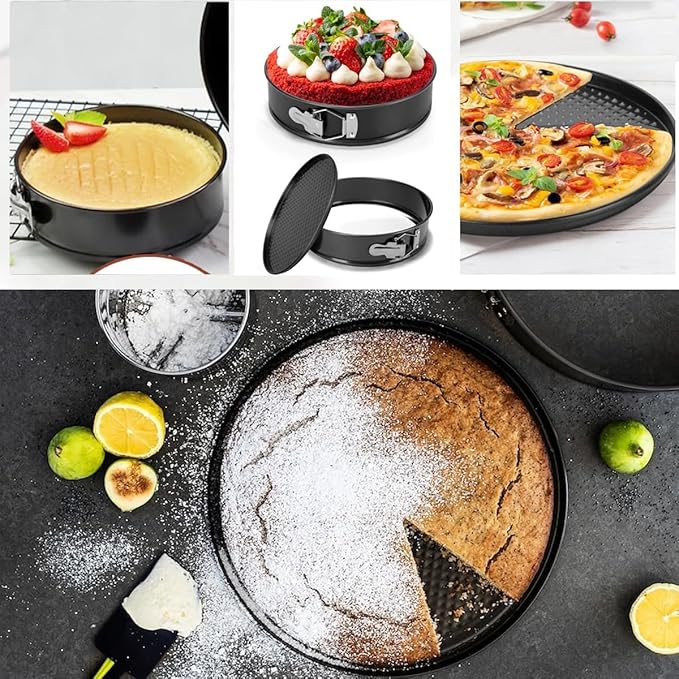 Round Cake Pan Sets for Baking Cake Decorating Supplies: 4 Non-Stick Springform Pans Set (4, 7,9,10 inches), Icing Tips, Cake Leveler – Multi-functional Leak-Proof CheeseCake Pan