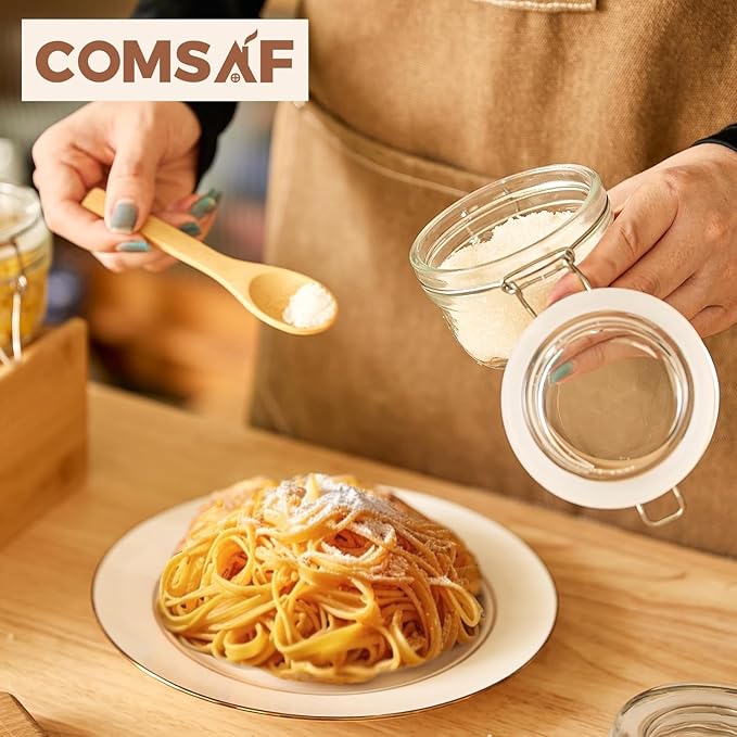 ComSaf 4oz Small Airtight Glass Jars Set of 12 with Lids Food Storage Jar Round, Mason Jar, Mini Storage Container with Clear Preserving Seal Wire Clip Fastening for Kitchen Canning, Jam, Spice, Honey