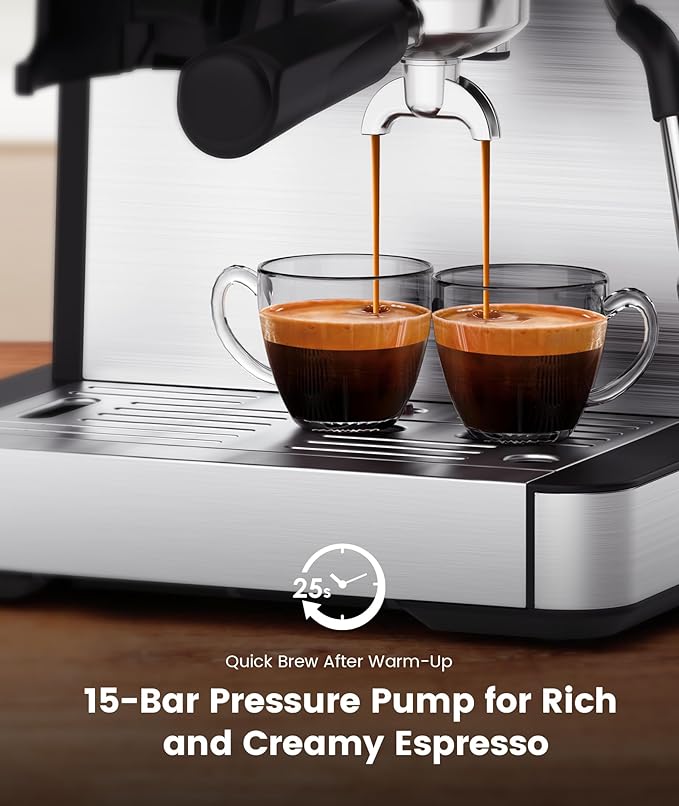 COWSAR Espresso Machine with Grinder, 15 Bar Expresso Coffee Machines with Milk Frother Steam Wand for Latte/Cappuccino, 77.8oz Removable Water Reservoir for Home/Office
