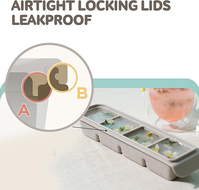 Silicone Freezer Trays with Lid,1.7oz 4 Section 4 Sets-Leak Proof Silicone Freezer molds for Homemade Baby Food Breastmilk, Purees, Vegetables, Baby Food Jars Ice Tray with Lid BPA Free Mix