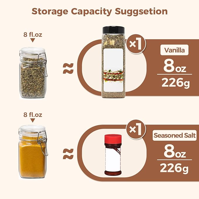 ComSaf Small Glass Jars with Airtight Lid Set of 6, Spice Jars 8 oz, Mason Jars 8 oz, Small Canning Jar, 8oz Jars with Lids for Kitchen, Jam, Jelly, Honey, Herb, Candy, Beans, Dessert, Sugar, Parfait
