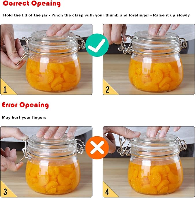 ComSaf Airtight Glass Jars with Lids 17oz Small Food Storage Container Set of 6 - Airtight Canister with Clear Preserving Seal Wire Clip Fastening for Kitchen Canning Pickling Mason jars