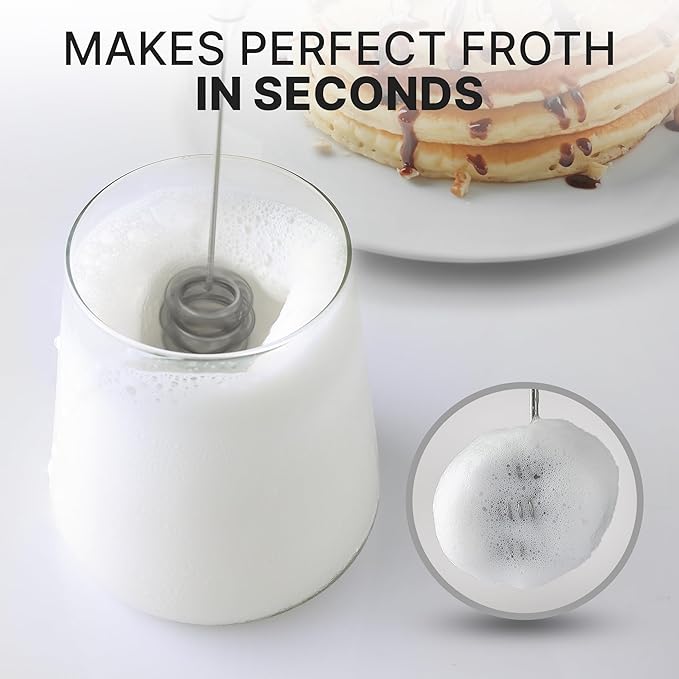 Zulay Kitchen Tornado Milk Frother Handheld Wand – Electric Coffee Frother with Triple Whisk & Stand – Hand Held Drink Mixer for Latte, Cappuccino, Matcha, Hot Chocolate, Protein Shakes – Black