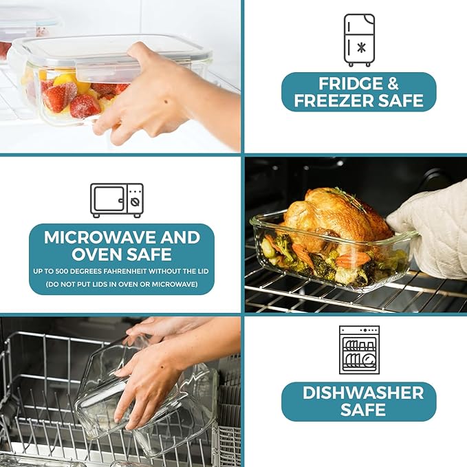 Razab 35 Pc Set Glass Food Storage Containers with Lids - Meal Prep Airtight Bento Boxes BPA-Free 100% Leak Proof (15 lids,15 glass & 5 Plastic Sauce/Dip Containers)