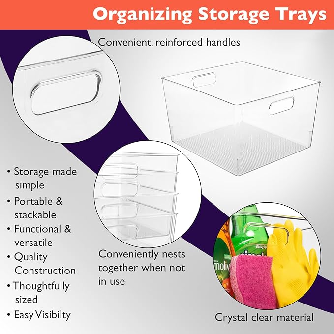 ClearSpace XL Clear Plastic Storage Bins - 2 Pack for Kitchen Cabinet and Fridge Organization