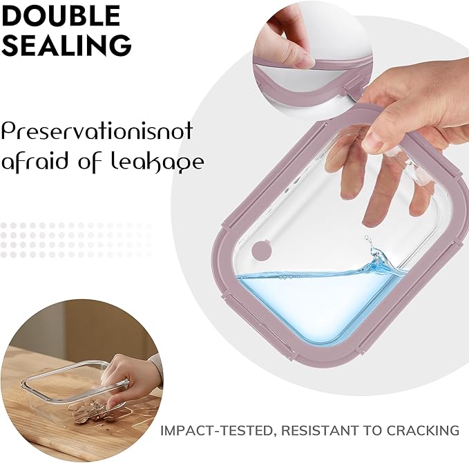 10-Pack Glass Food Storage Containers with Tempered Lids – Borosilicate, Airtight, Oven-Safe (-4°F~950°F), BPA-Free, 4.4 & 1.6 Cup, Leak-Proof, Dishwasher Safe (Pink)