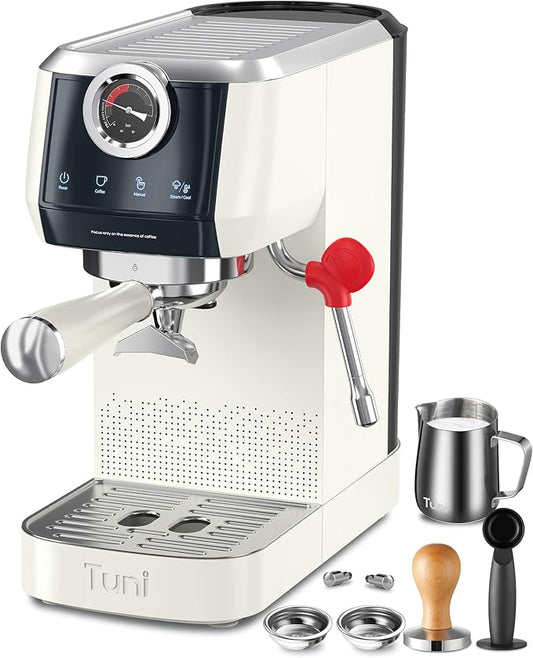 Tuni E2 58mm Espresso Machine 20Bar Espresso Maker, 𝐃𝐮𝐚𝐥 𝐁𝐨𝐢𝐥𝐞𝐫 Coffee Maker with 10mm Steam Milk Frother, Semi-automatic Coffee Machine with UKLA Pump for Espresso, Gift for Coffee Lover