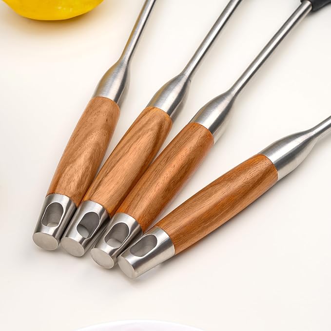 FJNATINH Silicone Spatula and Ladle Tool Set - Wok Tools, Wok Utensil,Stainless Steel Non Stick Heat-Resistant Kitchen Utensils BPA Free Cooking Utensils Cookware Wooden Handle,2 Pieces