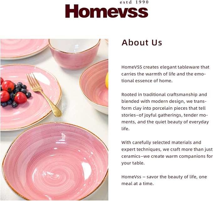 Highland 16-Piece Dinnerware Set Service for 4, Organic Shape Stoneware Plates and Bowls Set, Scratch Resistant, Microwave and Dishwasher Safe, Speckled Effect Handcrafted, Swirl Pink