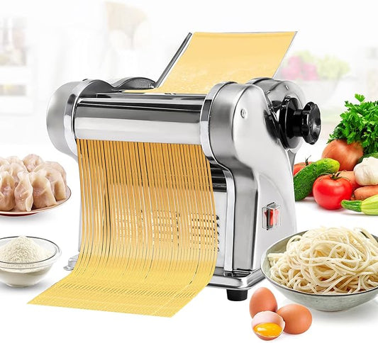 Dyna-Living Electric Pasta Maker Noodle Maker Machine Dough Spaghetti Roller Pressing Machine Thickness Adjustable Stainless Steel 135W for for Home Family Use (1.5mm round noodle+4mm flat noodle)