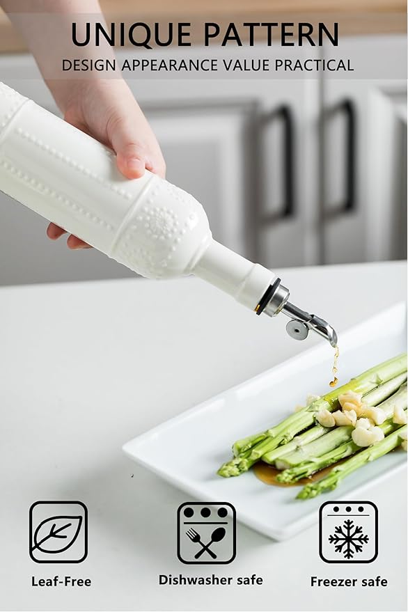 LYEOBOH Olive Oil Dispenser Bottle with Spout, 17 OZ Oil Dispenser for Kitchen, Ceramic Dispensing Bottles for Kitchen, Cooking, Gravity Spout, Housewarming Gift