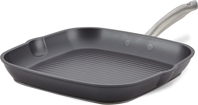 Anolon Accolade Forged Hard Anodized Nonstick Square Grill Pan/Griddle with Spouts, 11 Inch - Moonstone Gray