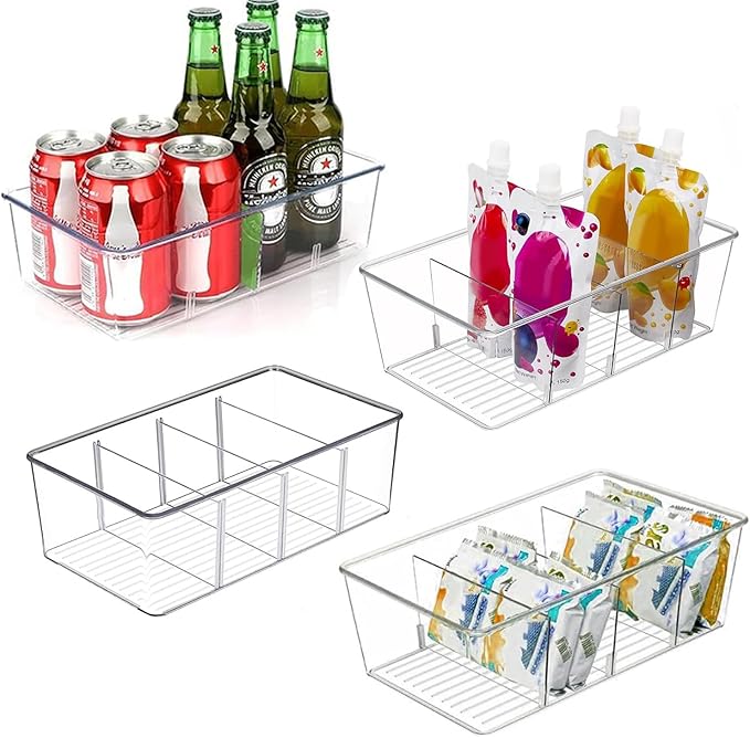 Pantry Organizers and Storage - 4 Pack Kitchen Organizers and Storage for Fridge,Drawer and Refrigerator - Spice Organization for Cabinet,Clear Plastic Stackable Bins for Snack Organizer
