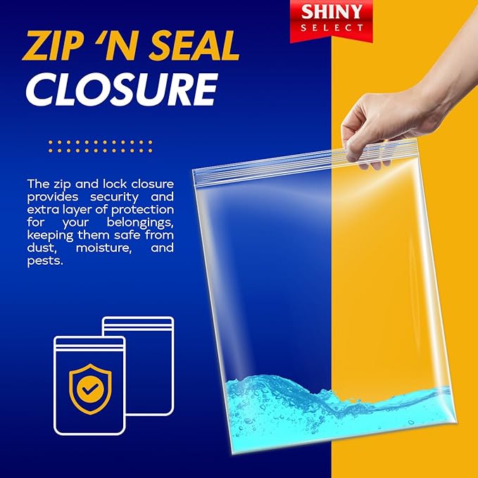 3 Gallon Large Storage Bag, 16”x18”, 50 Count – Big Clear Plastic Resealable Zip & Lock Bag, 2 Mil Heavy Duty for Fruits, Vegetables, Meat Marinate, Office Supplies, Toys, Books, Gears