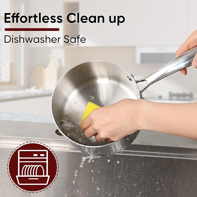 Homikit 2pcs Saucepans with Lid, 1QT & 2QT Tri-Ply Stainless Steel Sauce Pan Set, Heavy Duty Small Kitchen Pots for Cooking, Warming Milk, Boiling Eggs, Dishwasher Safe & Induction Compatible